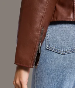 BKE Asymmetrical Faux Leather Moto Jacket Andora