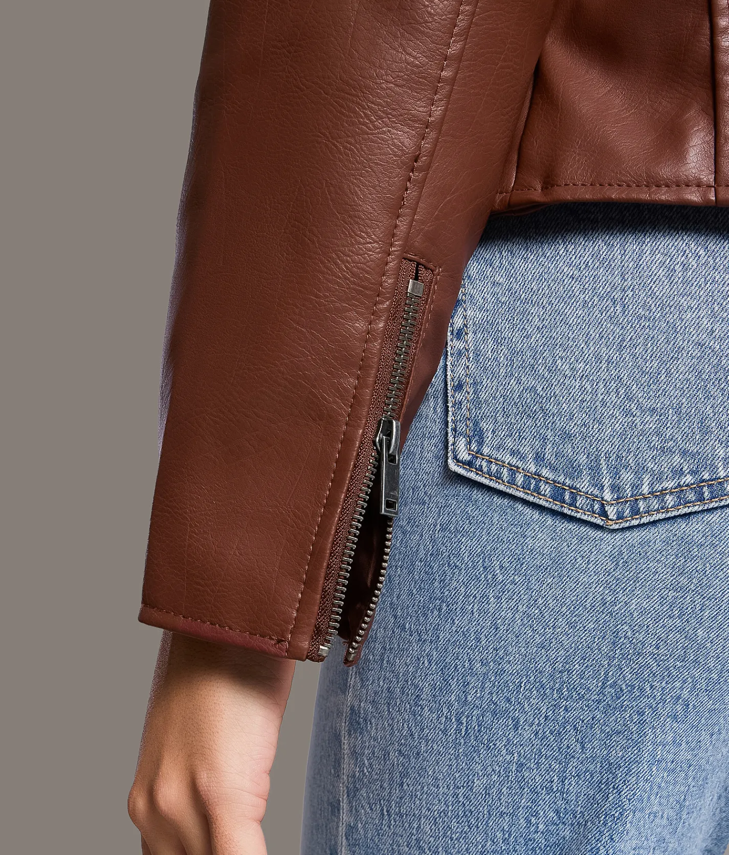 BKE Asymmetrical Faux Leather Moto Jacket Andora