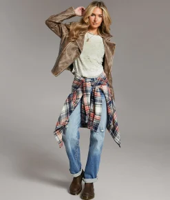 BKE Asymmetrical Faux Leather Moto Jacket Brown Discount