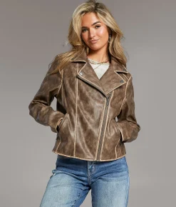 Coats & Jackets | BKE Asymmetrical Faux Leather Moto Jacket Brown