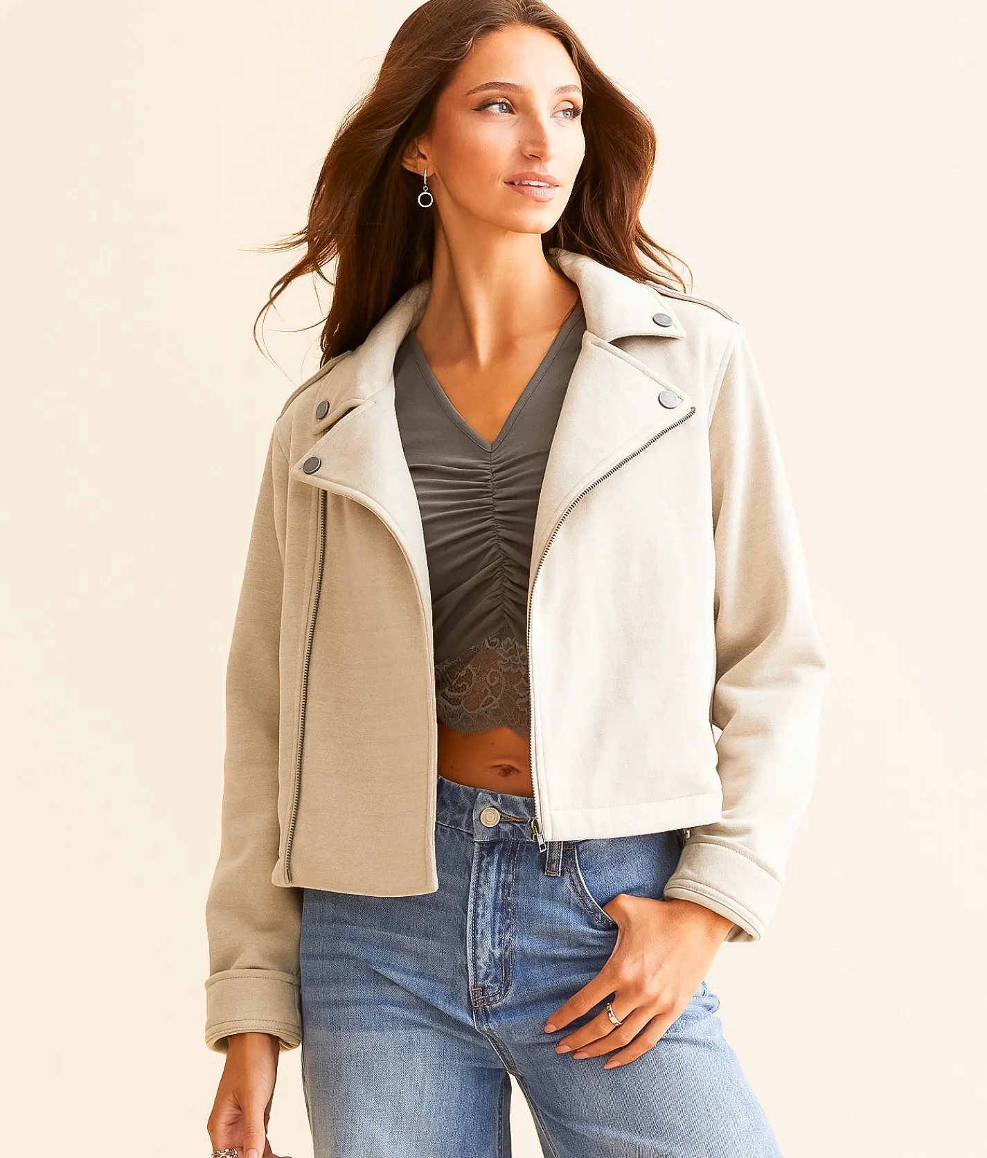 Open SZN Asymmetrical Jacket Natural New