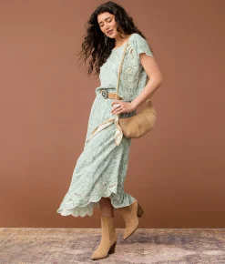 Gimmicks Asymmetrical Scalloped Midi Skirt Green White