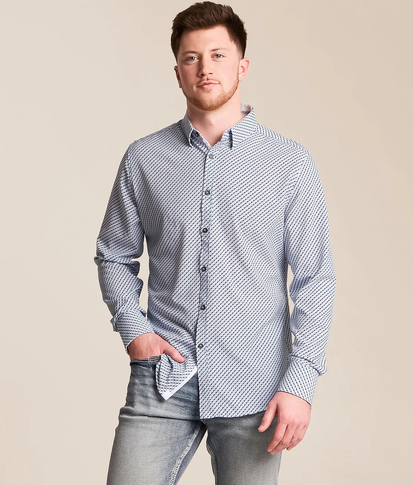 J.B. Holt Athletic Performance Stretch Shirt White Light Blue Outlet