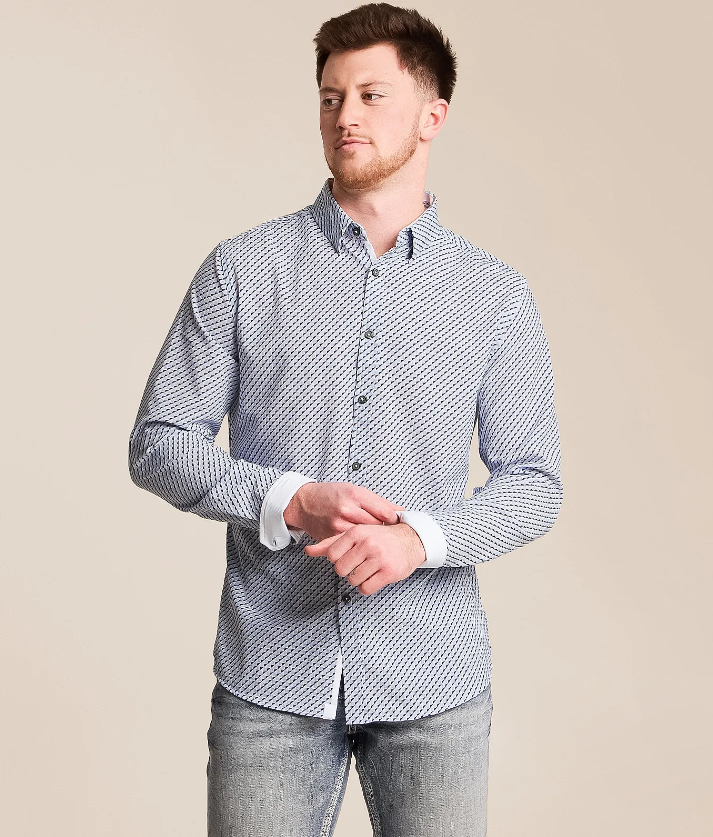 J.B. Holt Athletic Performance Stretch Shirt White Light Blue Outlet
