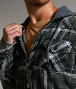 BKE Vintage Athletic Plaid Hooded Shirt Green Hot