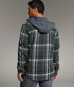 BKE Vintage Athletic Plaid Hooded Shirt Green Hot