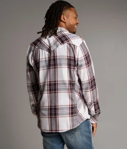 BKE Athletic Plaid Shirt White Navy Burgundy