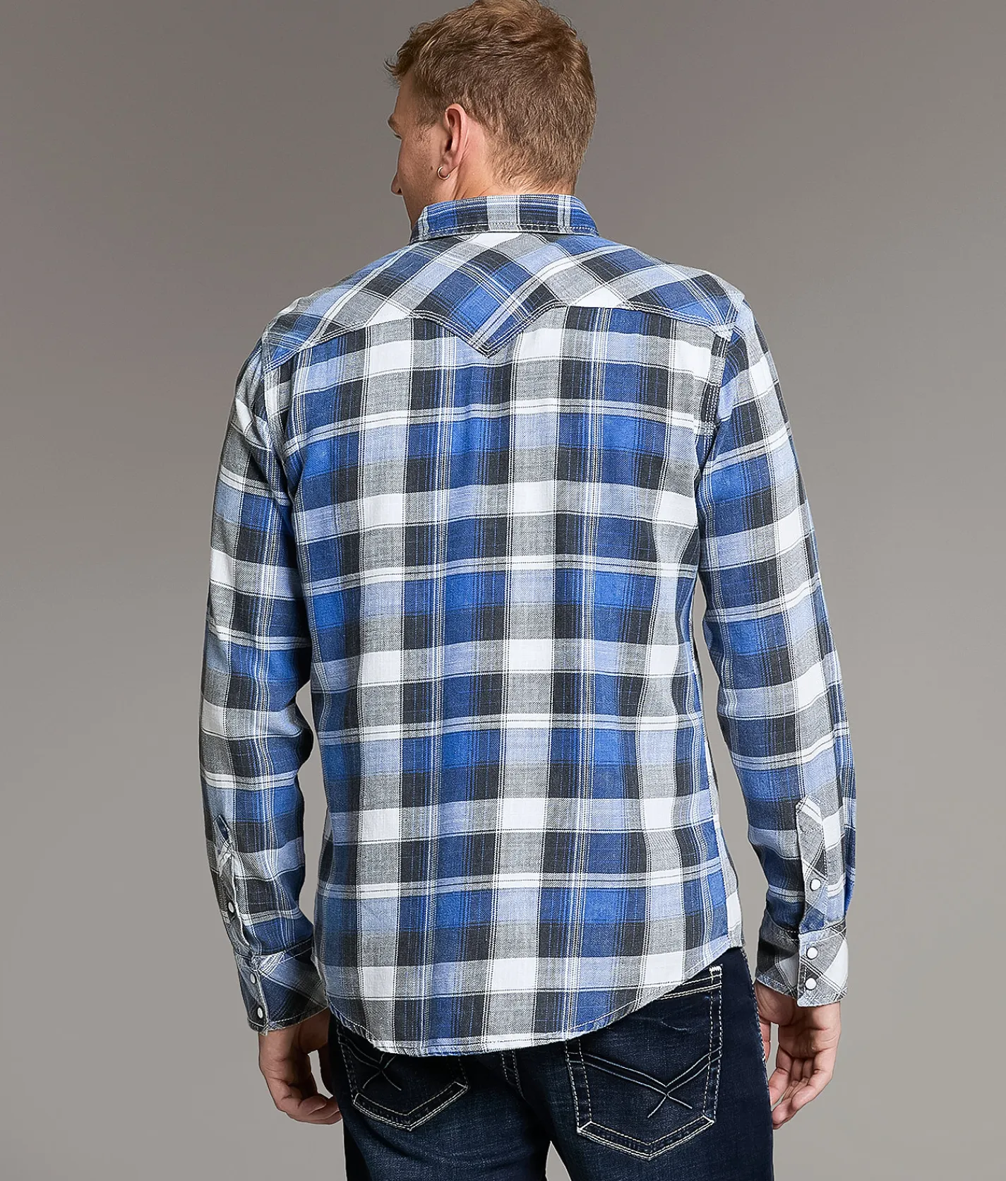 BKE Vintage Athletic Plaid Shirt White Black Blue Best
