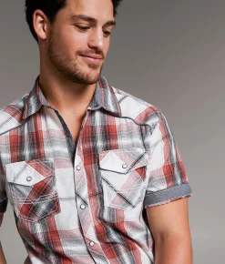 Tops | BKE Athletic Plaid Shirt White Red Black