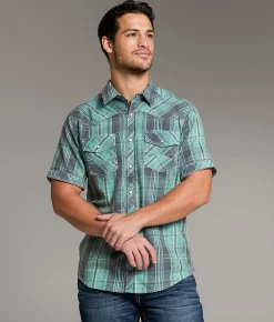 BKE Vintage Athletic Plaid Shirt Teal Navy Outlet