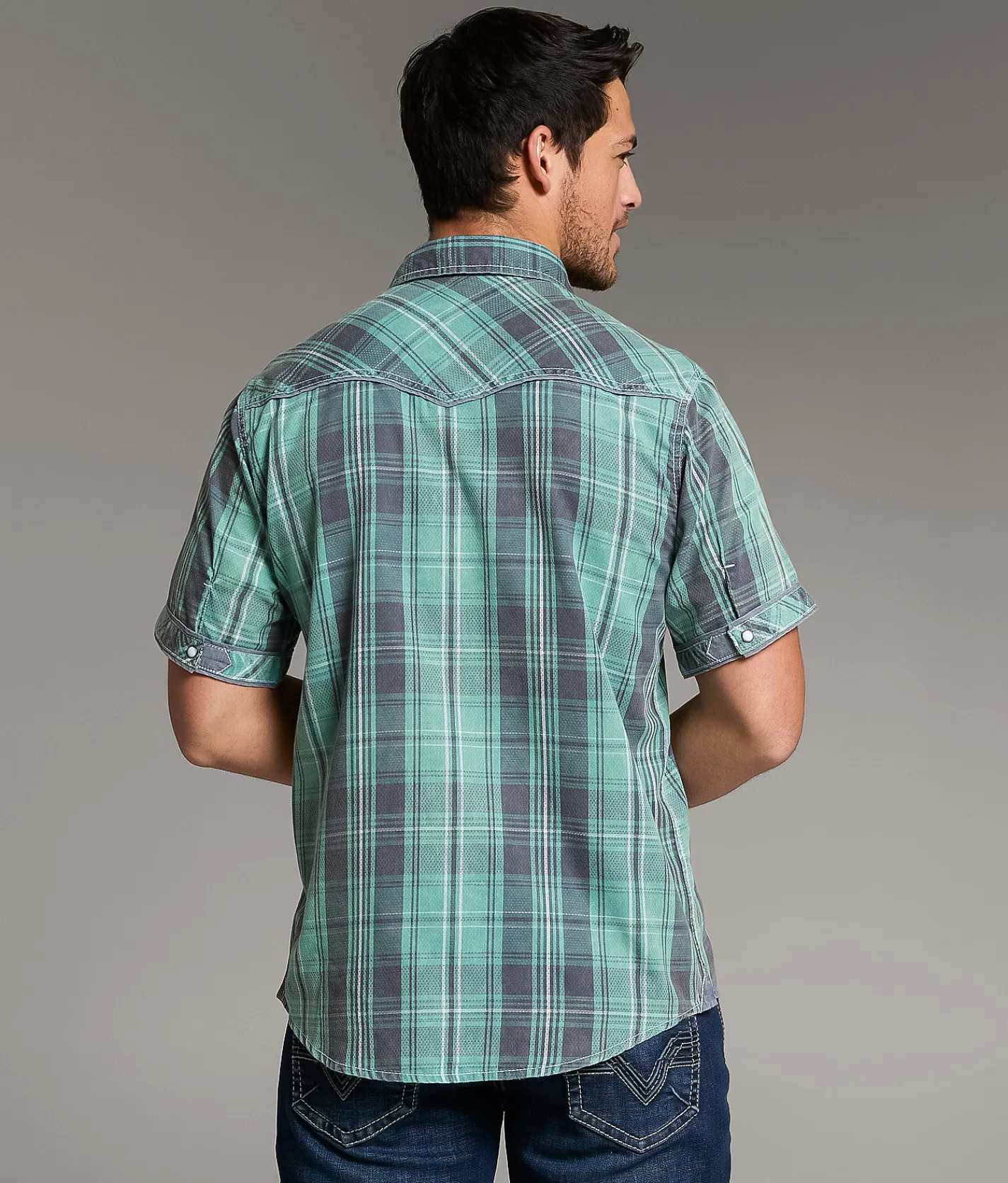 BKE Vintage Athletic Plaid Shirt Teal Navy Outlet