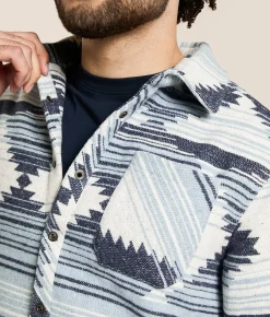 Departwest Athletic Southwestern Flannel Shirt Cream Blue New