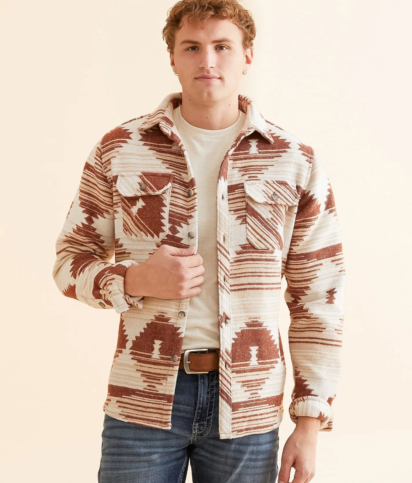Coats & Jackets | Departwest Athletic Southwestern Shacket Mauve Cream