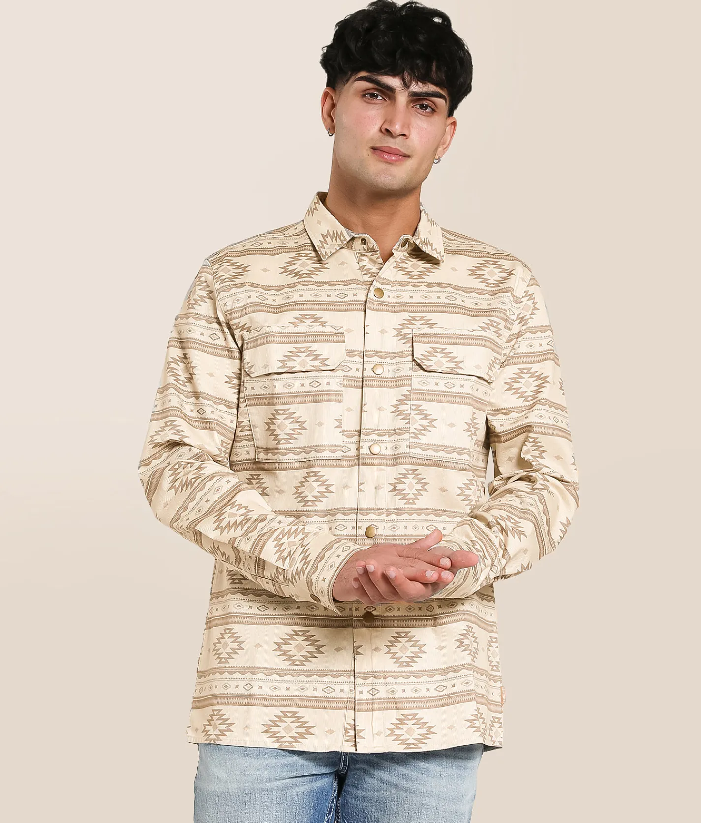 Tops | Departwest Athletic Southwestern Shirt Beige Tan