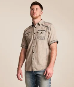 Tops | Buckle Black Athletic Stretch Shirt Tan Black