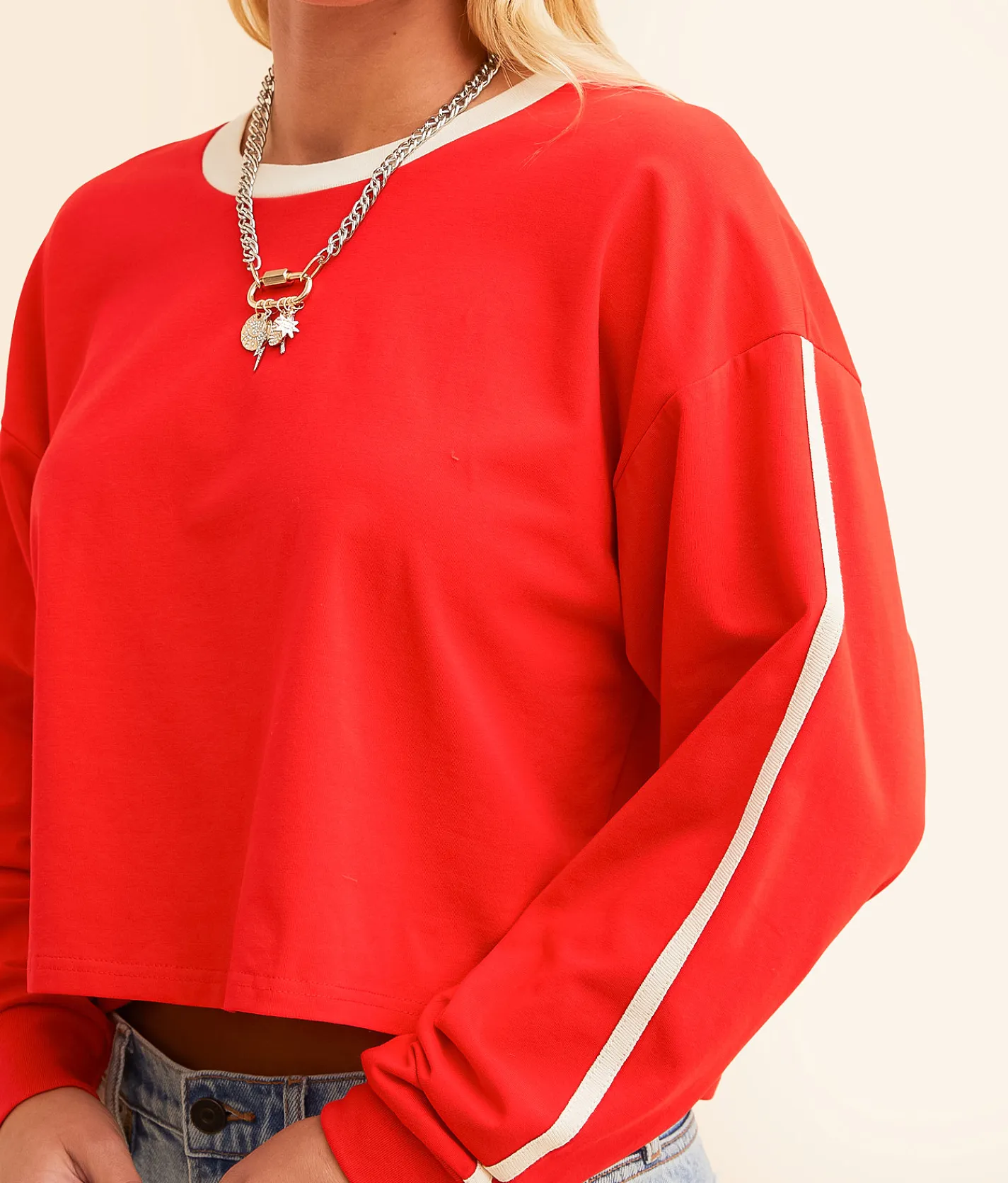FITZ + EDDI Athletic Stripe T-Shirt High Risk Red Discount