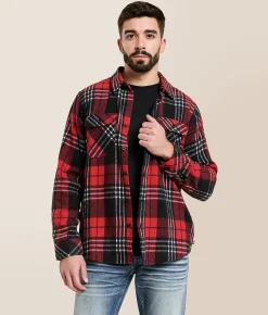 Howitzer Attack Hooded Flannel Shirt Red Black White
