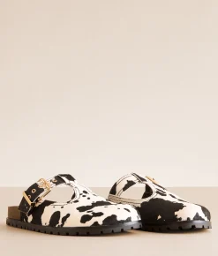 Steve Madden Atticus Leather Cut-Out Clog Cow Print Outlet