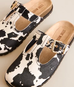 Steve Madden Atticus Leather Cut-Out Clog Cow Print Outlet
