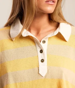Free People Auggie Polo Oat Latte Yellow Combo Outlet