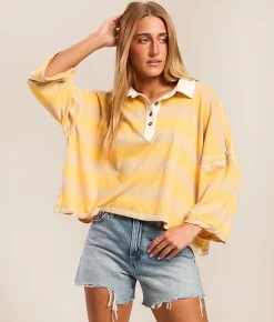 Free People Auggie Polo Oat Latte Yellow Combo Outlet