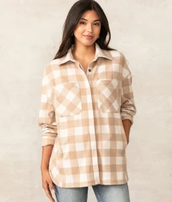 Buckle Black Aurora Plaid Knit Shacket Natural Cream Hot