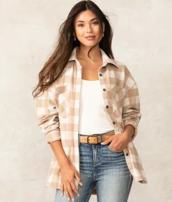 Buckle Black Aurora Plaid Knit Shacket Natural Cream Hot