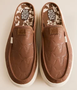 Shoes | HEYDUDE™ Austin Lift Deboss Skulls Mule Shoe Tan