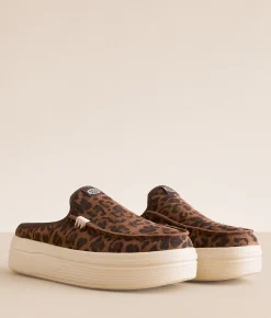 HEYDUDE™ Austin Lift Leopard Leather Mule Shoe Brown Leopard