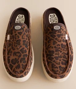HEYDUDE™ Austin Lift Leopard Leather Mule Shoe Brown Leopard