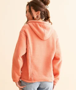 LIV Outdoor Autum Quarter Zip Chenille Hooded Sweatshirt Crabapple Best