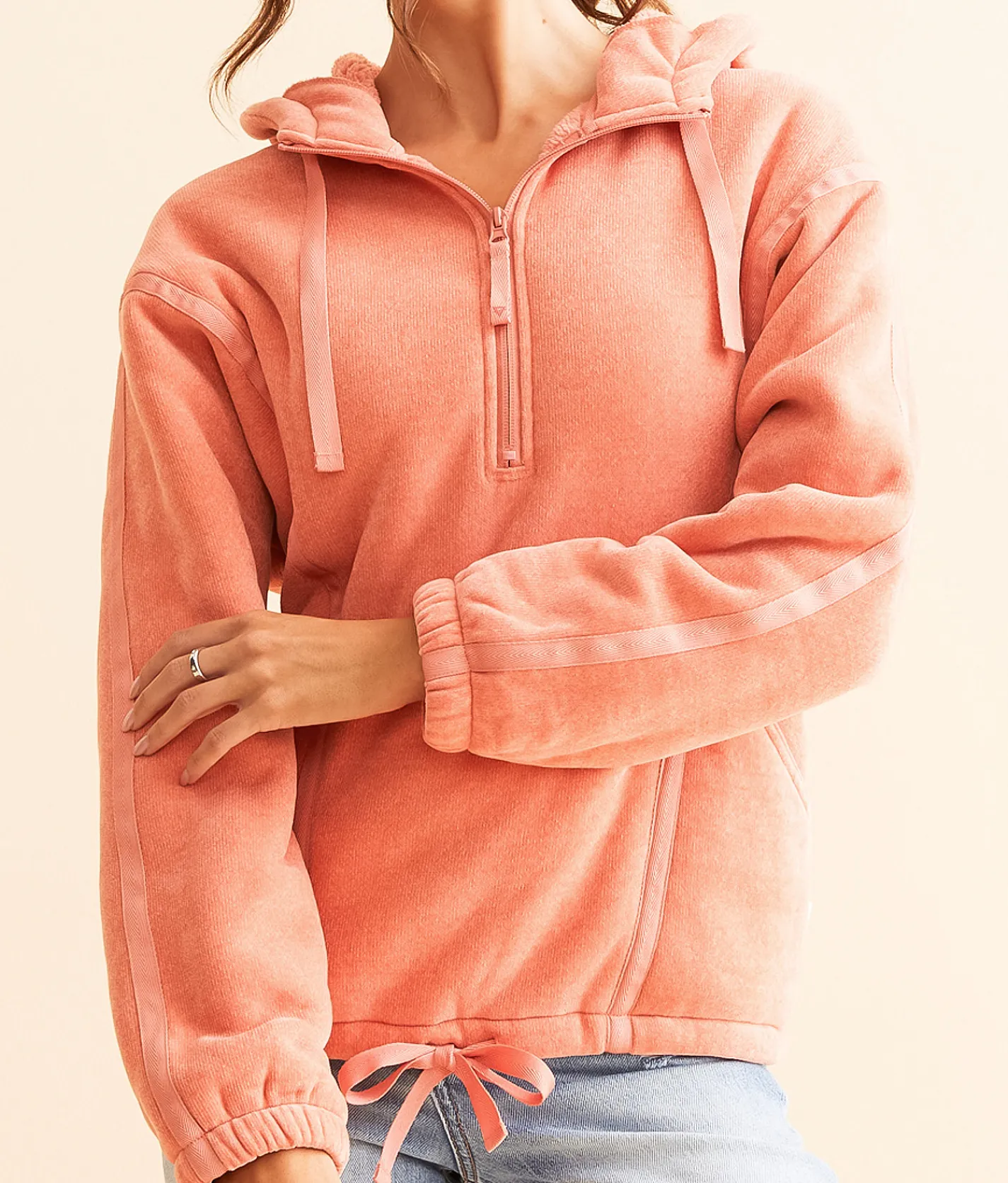 LIV Outdoor Autum Quarter Zip Chenille Hooded Sweatshirt Crabapple Best