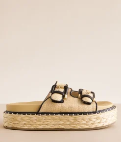 Shoes | Very G Ava Raffia Platform Sandal Cream Black