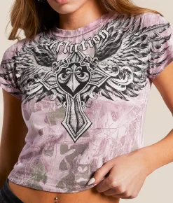 Tops | Affliction Ayala Cropped Baby T-Shirt Pink