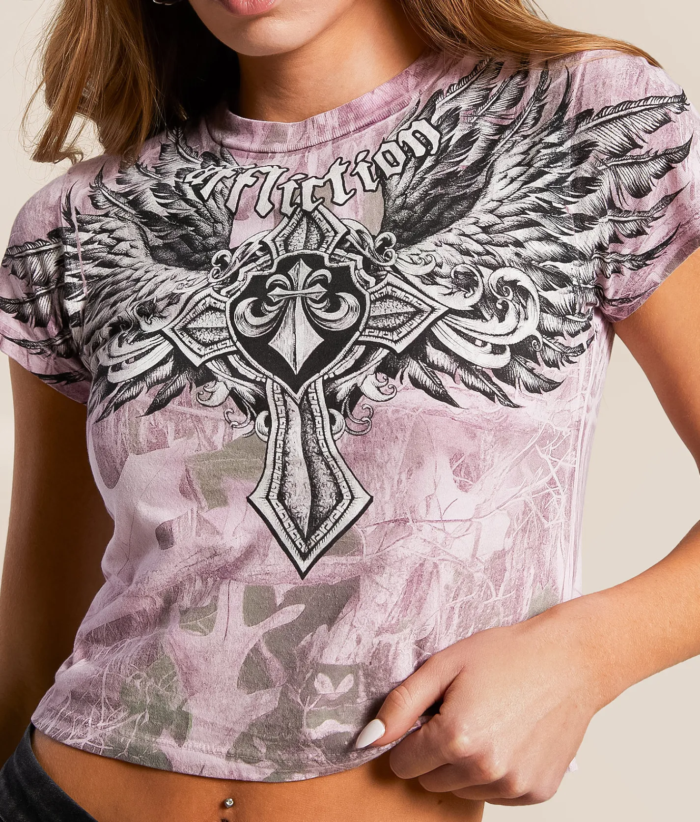 Tops | Affliction Ayala Cropped Baby T-Shirt Pink