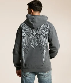 Tops | Affliction Ayala Hooded Sweatshirt Vintage Black Pigment Dye