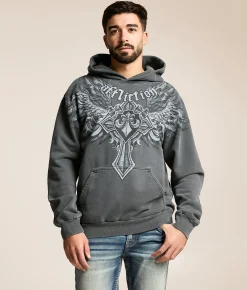 Tops | Affliction Ayala Hooded Sweatshirt Vintage Black Pigment Dye