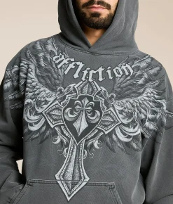 Tops | Affliction Ayala Hooded Sweatshirt Vintage Black Pigment Dye
