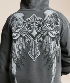 Tops | Affliction Ayala Hooded Sweatshirt Vintage Black Pigment Dye
