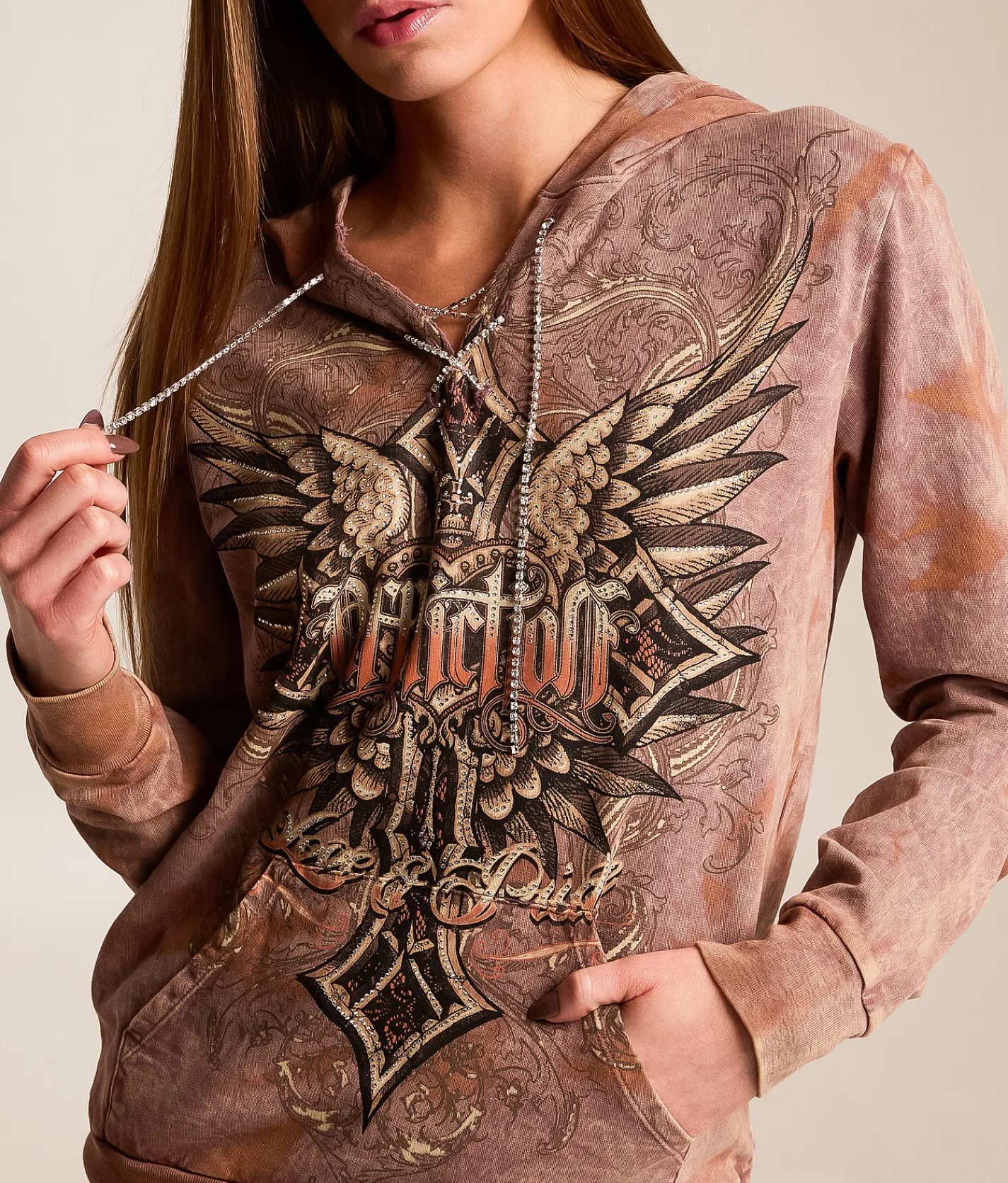 Affliction Ayelsbury Cottage Hooded Sweatshirt Burgundy Lava Tint Wash New