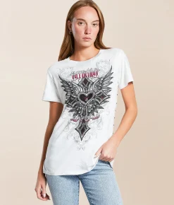 Tops | Affliction Ayelsbury Cottage T-Shirt White Lt Grey Crystal Was
