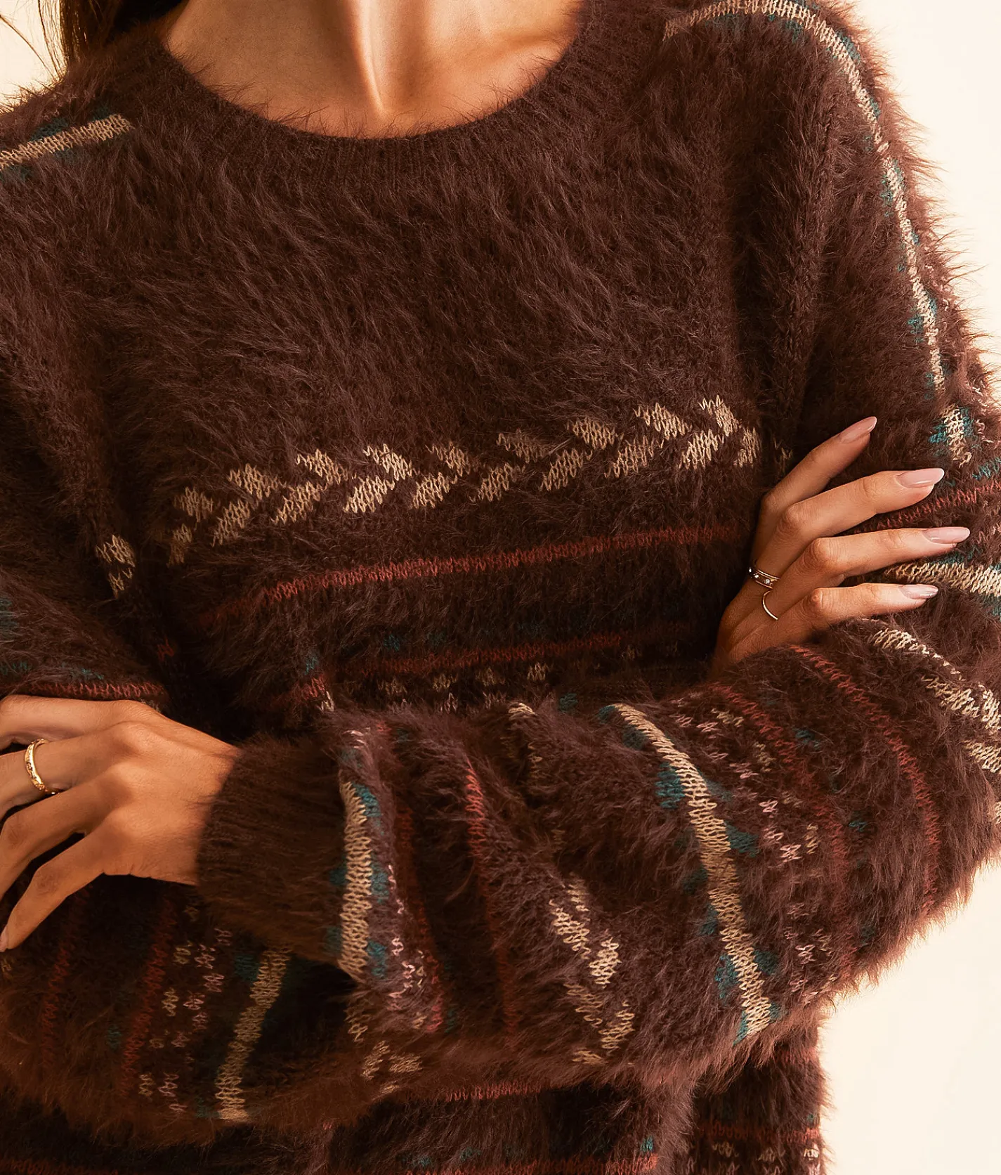 BKE Aztec Eyelash Sweater Choc Cream Best