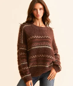 BKE Aztec Eyelash Sweater Choc Cream Best