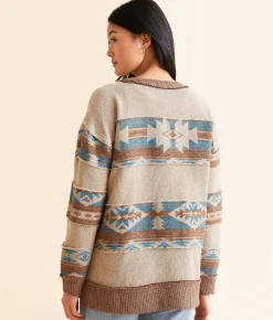 Tops | BKE Aztec Oversized Pullover Tan Brown Aztec