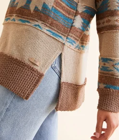 Tops | BKE Aztec Oversized Pullover Tan Brown Aztec