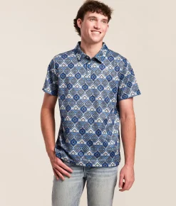 Hooey x Rock & Roll Denim Aztec Stretch Polo Blue Clearance