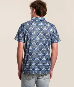 Hooey x Rock & Roll Denim Aztec Stretch Polo Blue Clearance