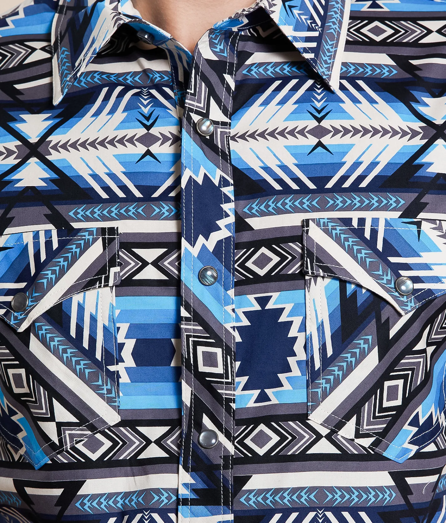 Rock & Roll Denim Aztec Stretch Shirt Blue New