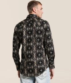 Tops | Rock & Roll Denim Aztec Stretch Shirt Black