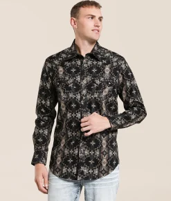 Tops | Rock & Roll Denim Aztec Stretch Shirt Black